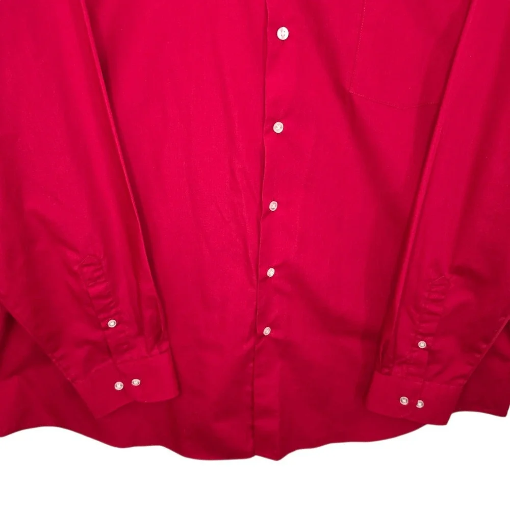 Van Heusen Dress Shirt Mens 19 36/37 Red Button Flex Tall Fit Wrinkle Free
